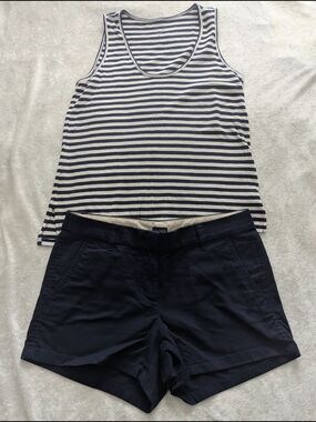 J. Crew Navy/White Striped Tank Top and Navy Bermuda Shorts